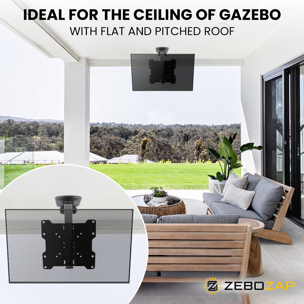 FOLD UP Ceiling TV Mount for Gazebo, Patio and Pergola ZeboZap