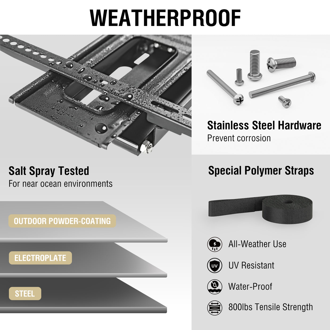 ZeboZap NO Drill Outdoor TV Mount Weatherproof Stainless Steel